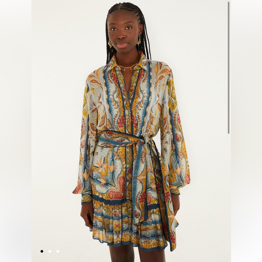 Blue Mosaic Garden Belted Mini Dress